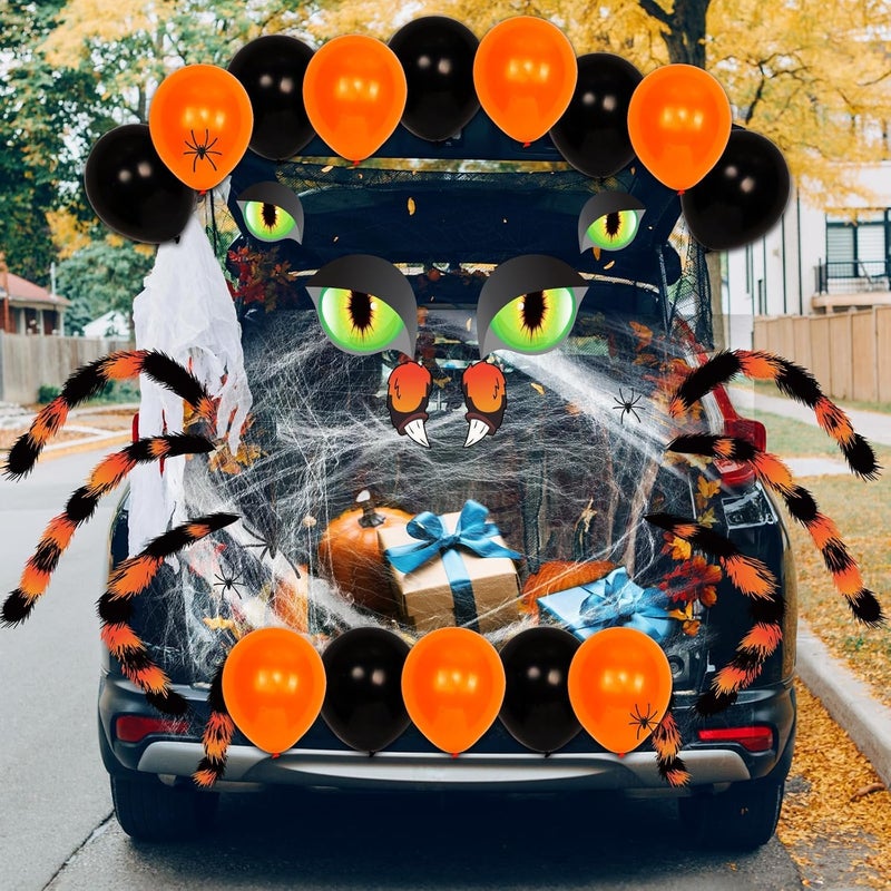 EggSun Halloween Trunk or Treat Car Decorations Kit for SUV,Orange Spider Car Archway Garage Decor Stickers,Haunted Garage House Door Outdoor Decor Entryway Archway & Party - Image 3
